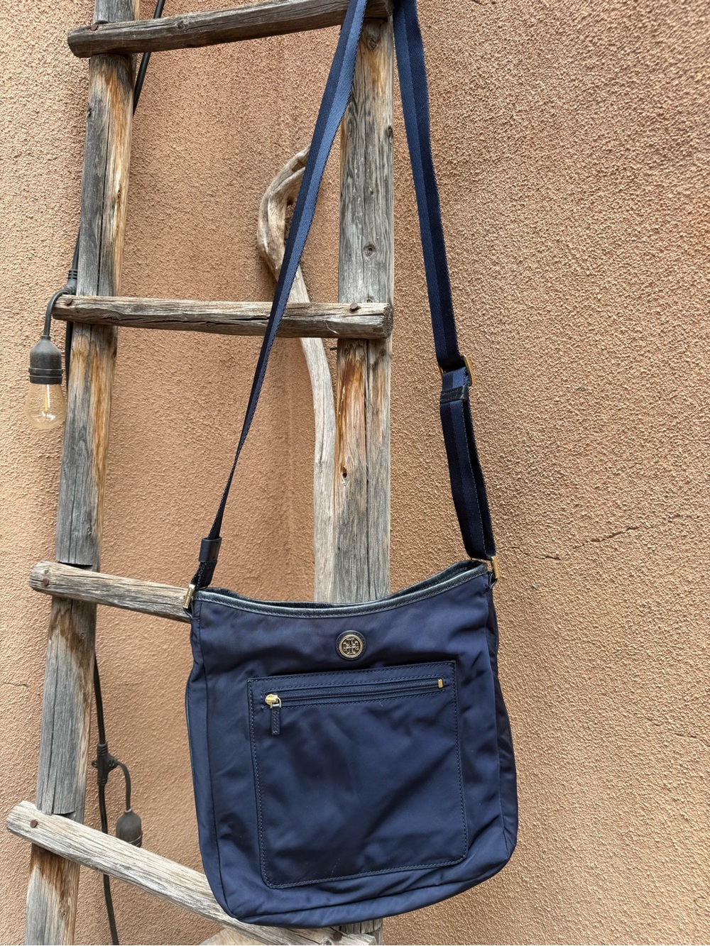 Tory Burch Navy Nylon Crossbody Shoulder Bag with Gold Logo
